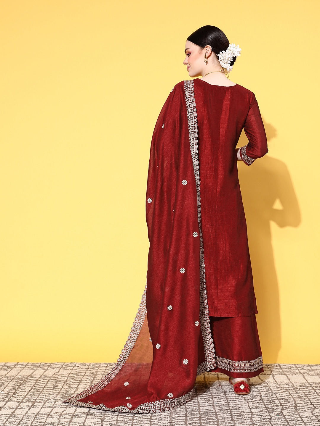 Women's Printed and Embroidered Pure Cotton Anarkali Kurta Pant Set with Dupatta