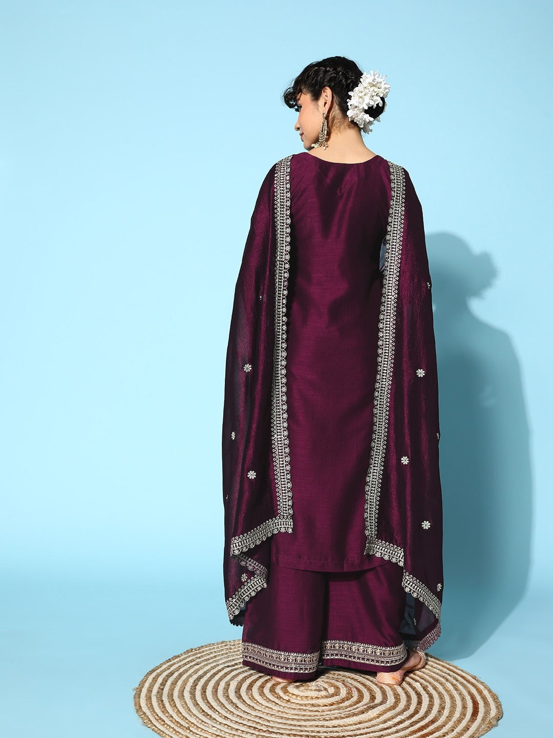 Women's Printed and Embroidered Pure Cotton Anarkali Kurta Pant Set with Dupatta