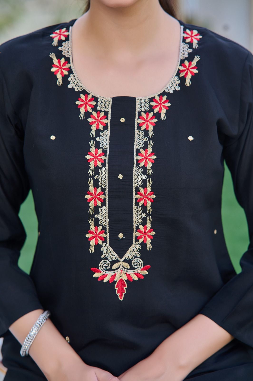 Women Chanderi Straight Kurta with Pants & Dupatta