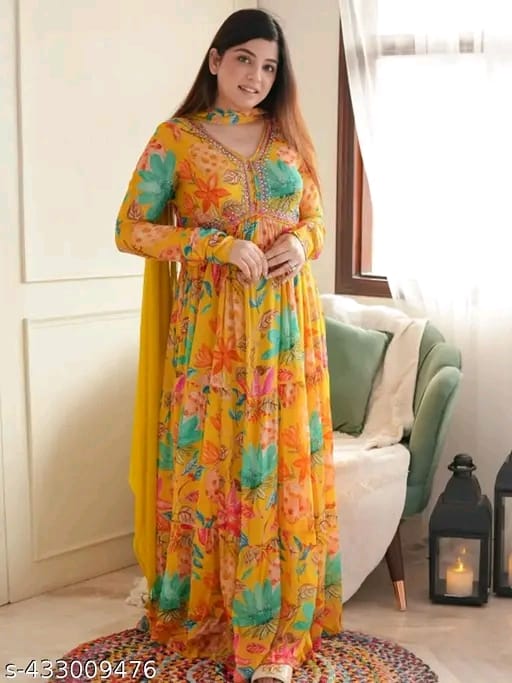 Elegant Yellow Floral Anarkali