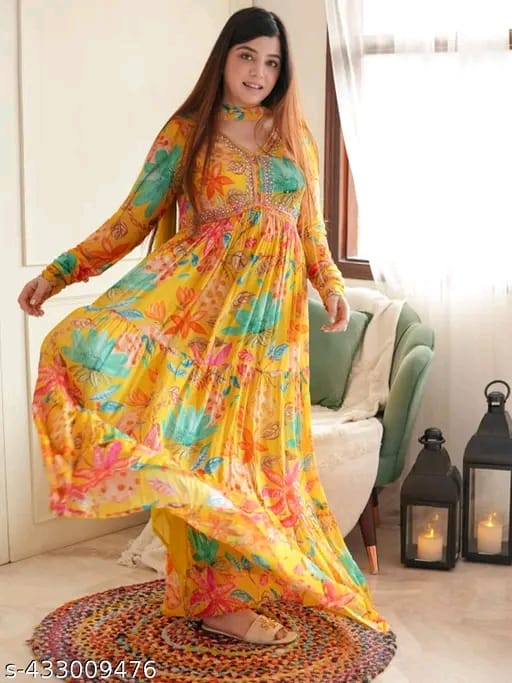 Elegant Yellow Floral Anarkali