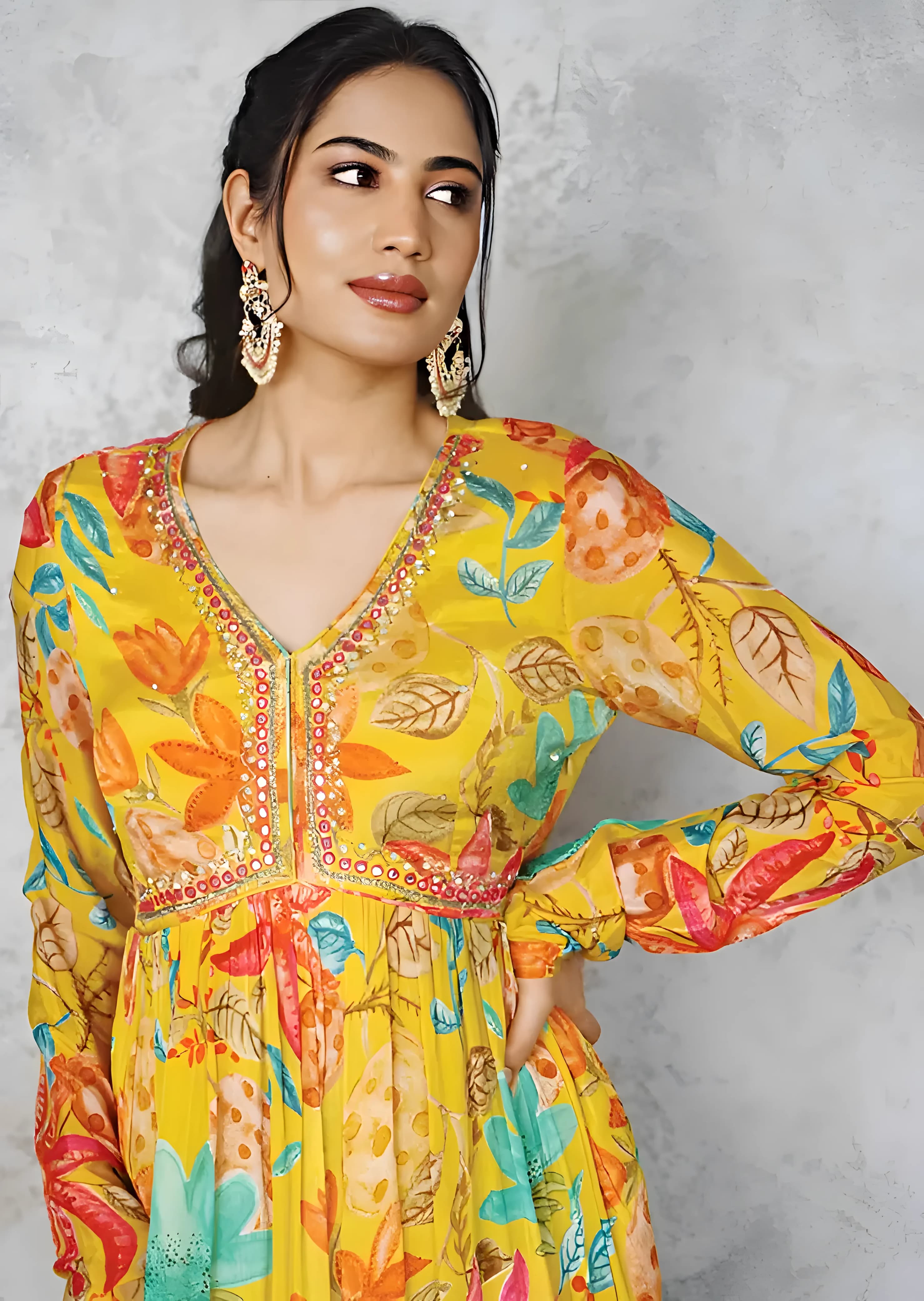 Elegant Yellow Floral Anarkali