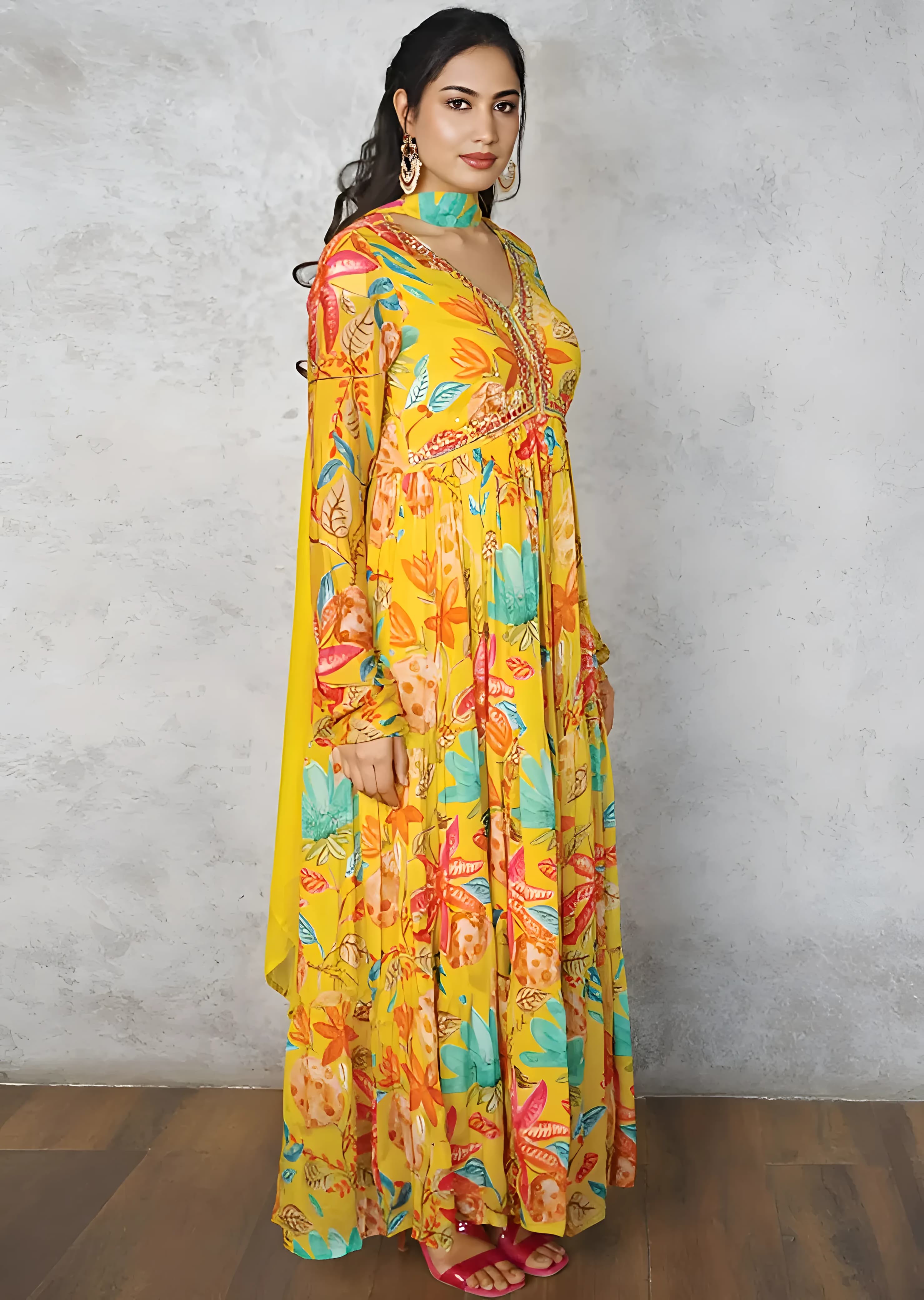Elegant Yellow Floral Anarkali