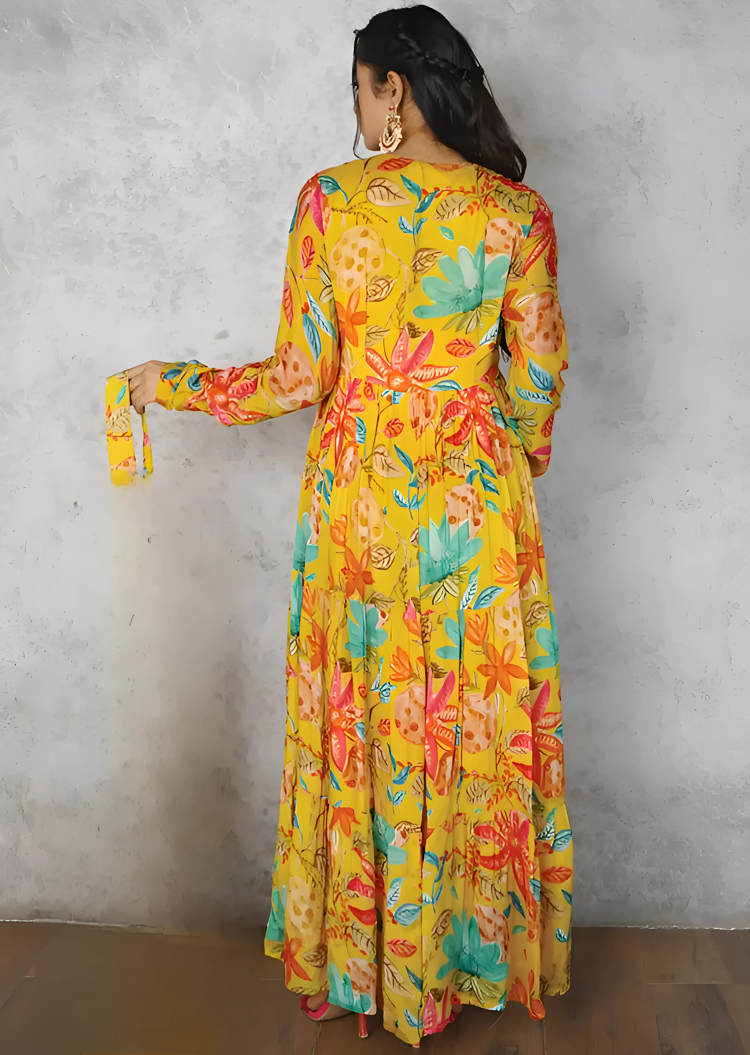 Elegant Yellow Floral Anarkali