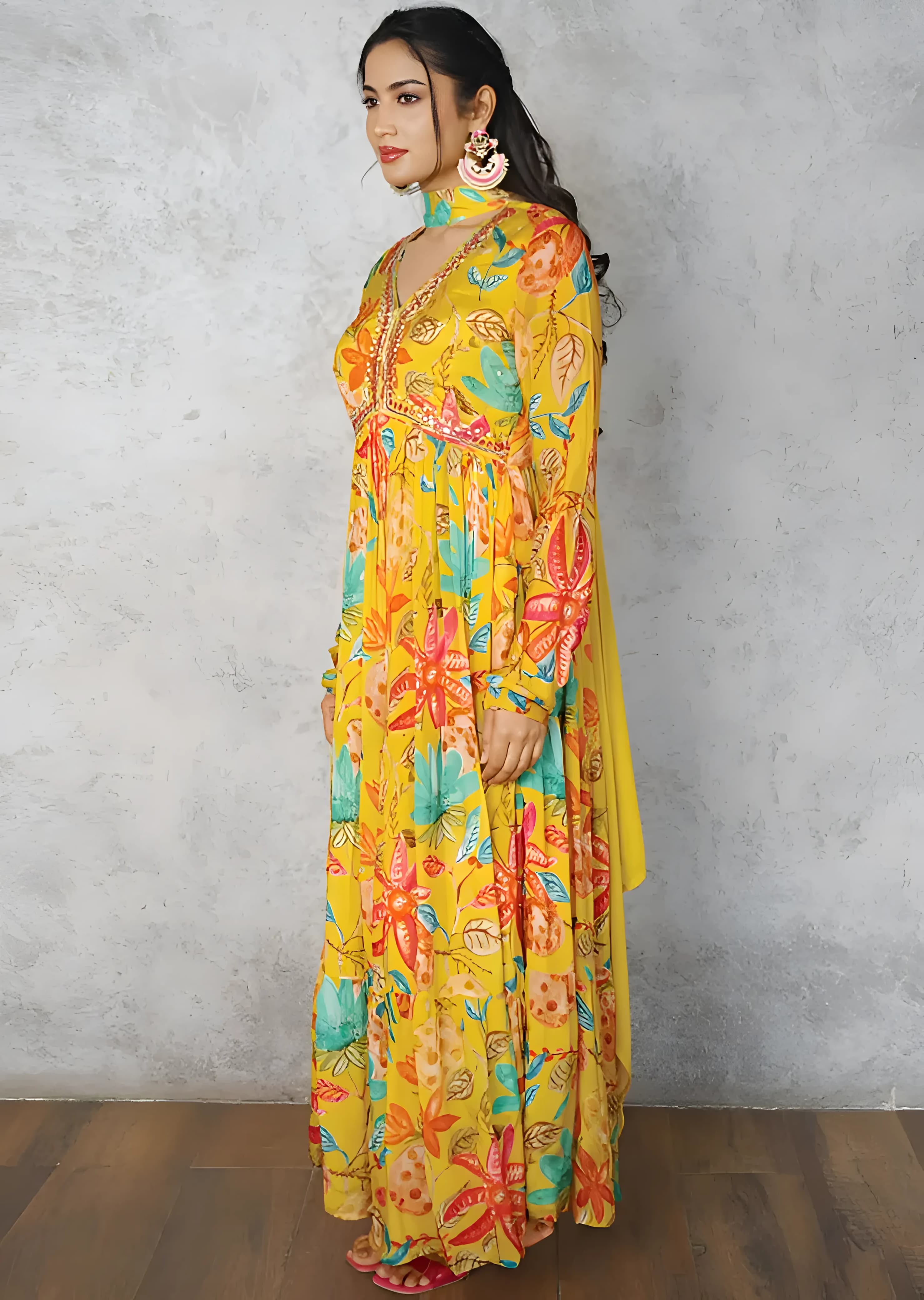 Elegant Yellow Floral Anarkali