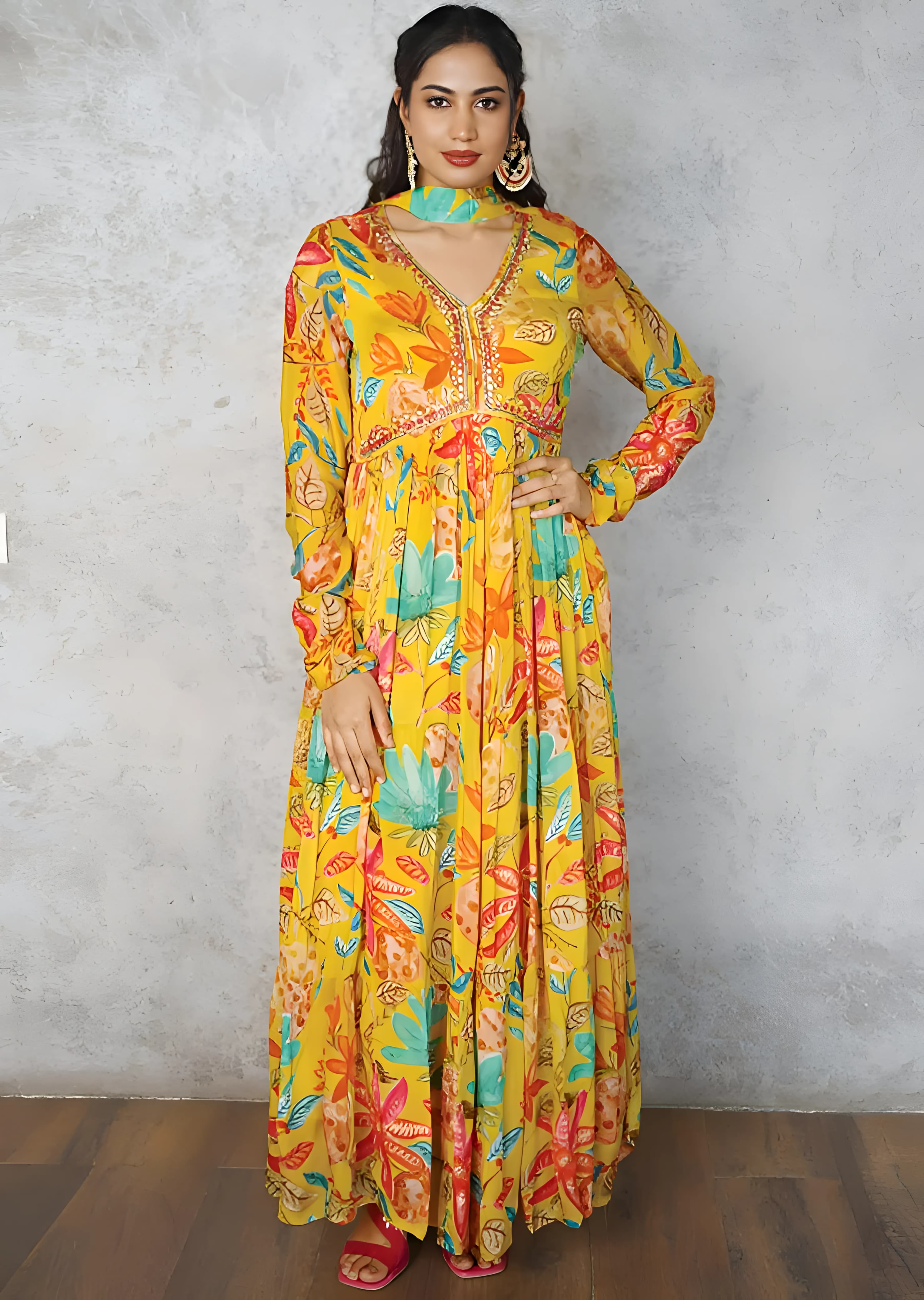 Elegant Yellow Floral Anarkali