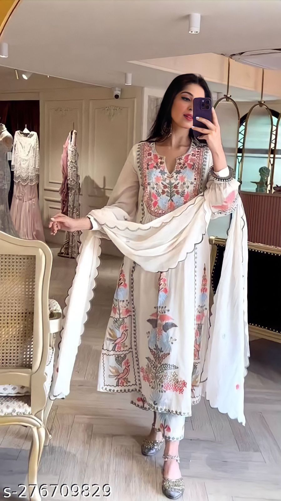 Women's GEORGETTE EMBRODERYStraight Kurta With Plazzo and Dupatta Set