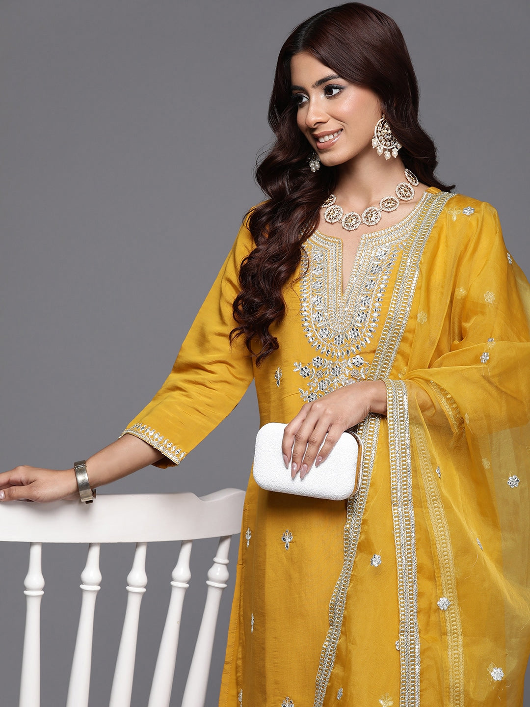 Women Embroidered VISCOSE CHANDERI kurta set