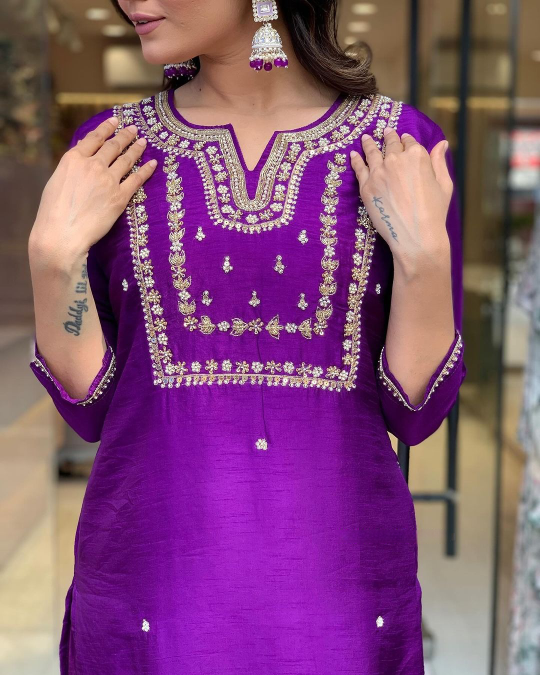 Women Embroidered Straight Kurta Set with Dupatta