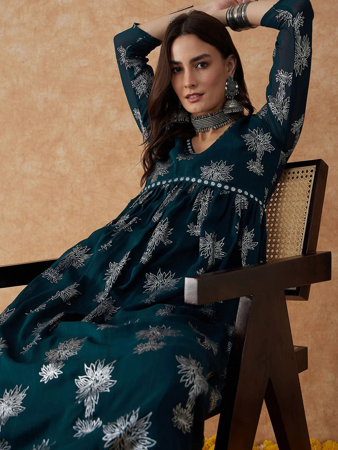 Floral Print A-line Kurta Set