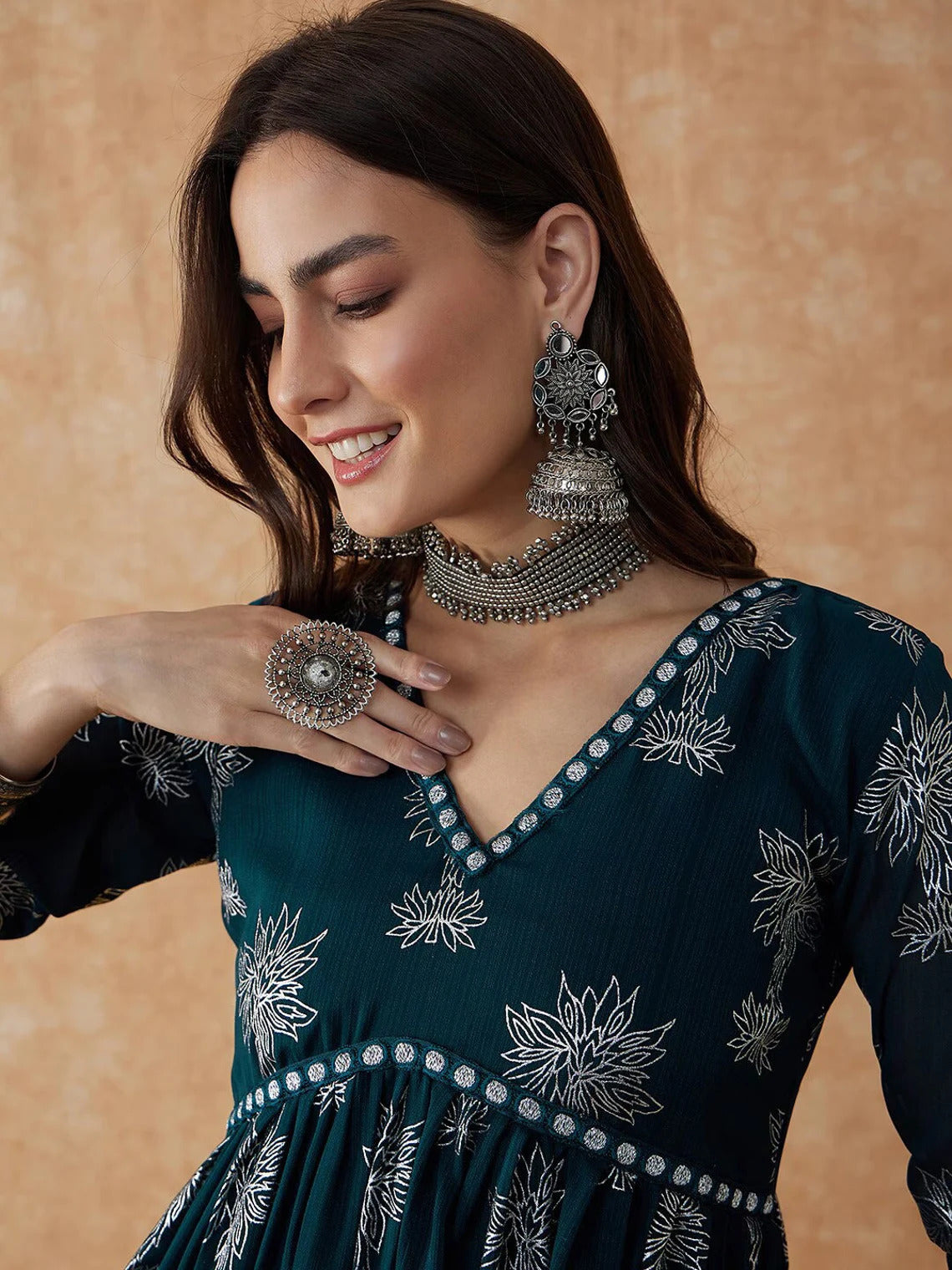 Floral Print A-line Kurta Set