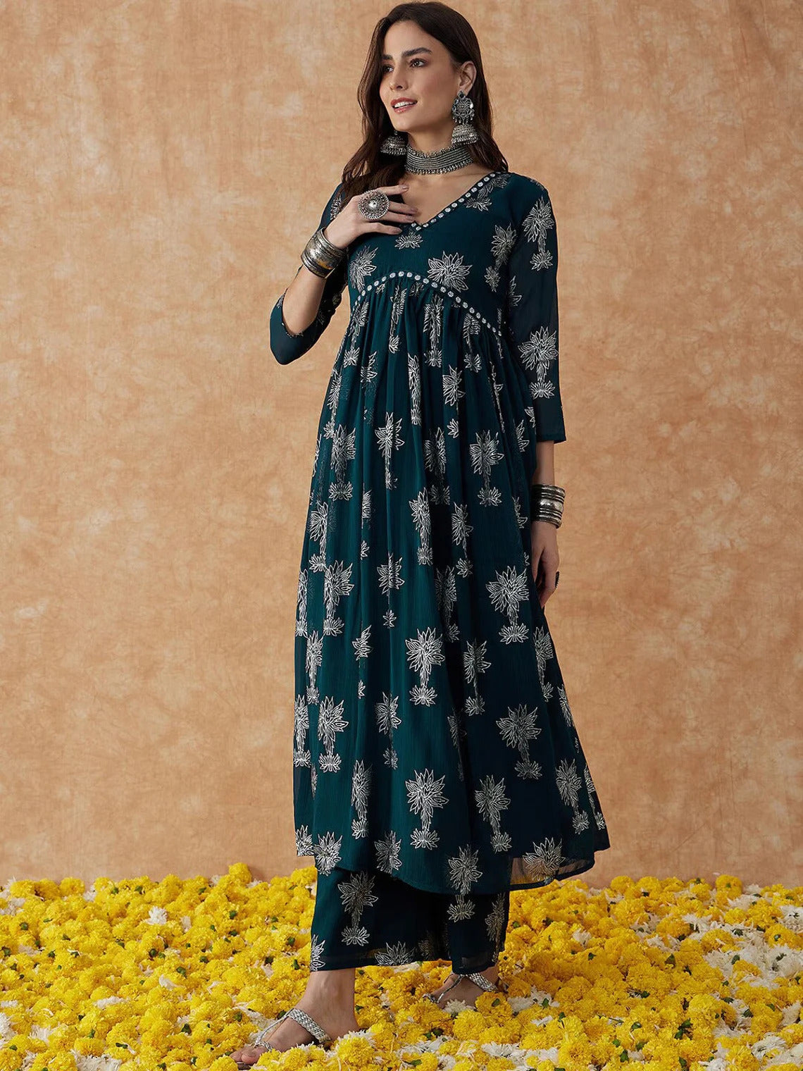 Floral Print A-line Kurta Set