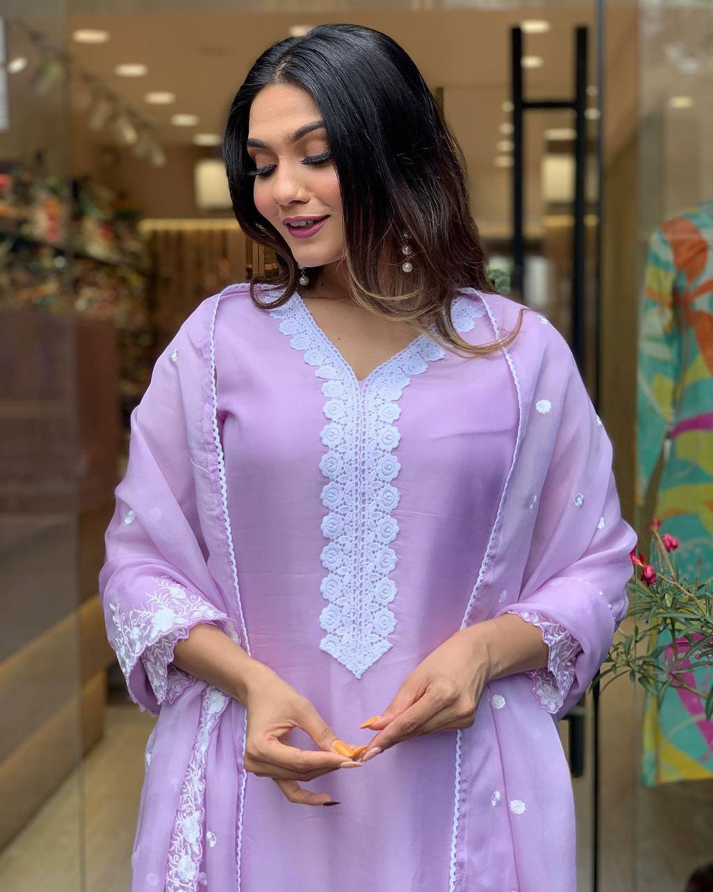 Women Embroidered PURE RUSSIAN SILK kurta set