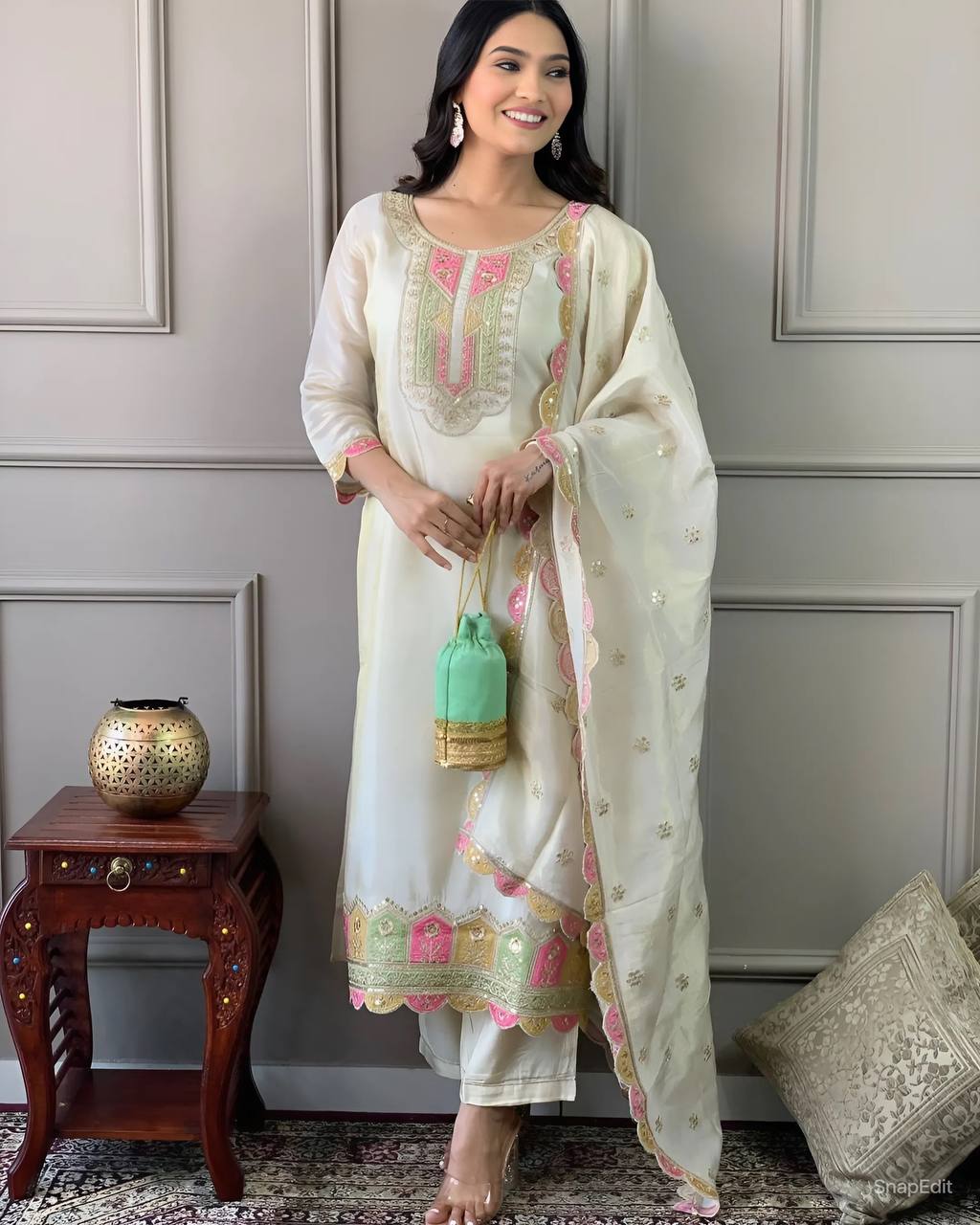 Women Embroidered PURE Vicose Chanderi kurta set