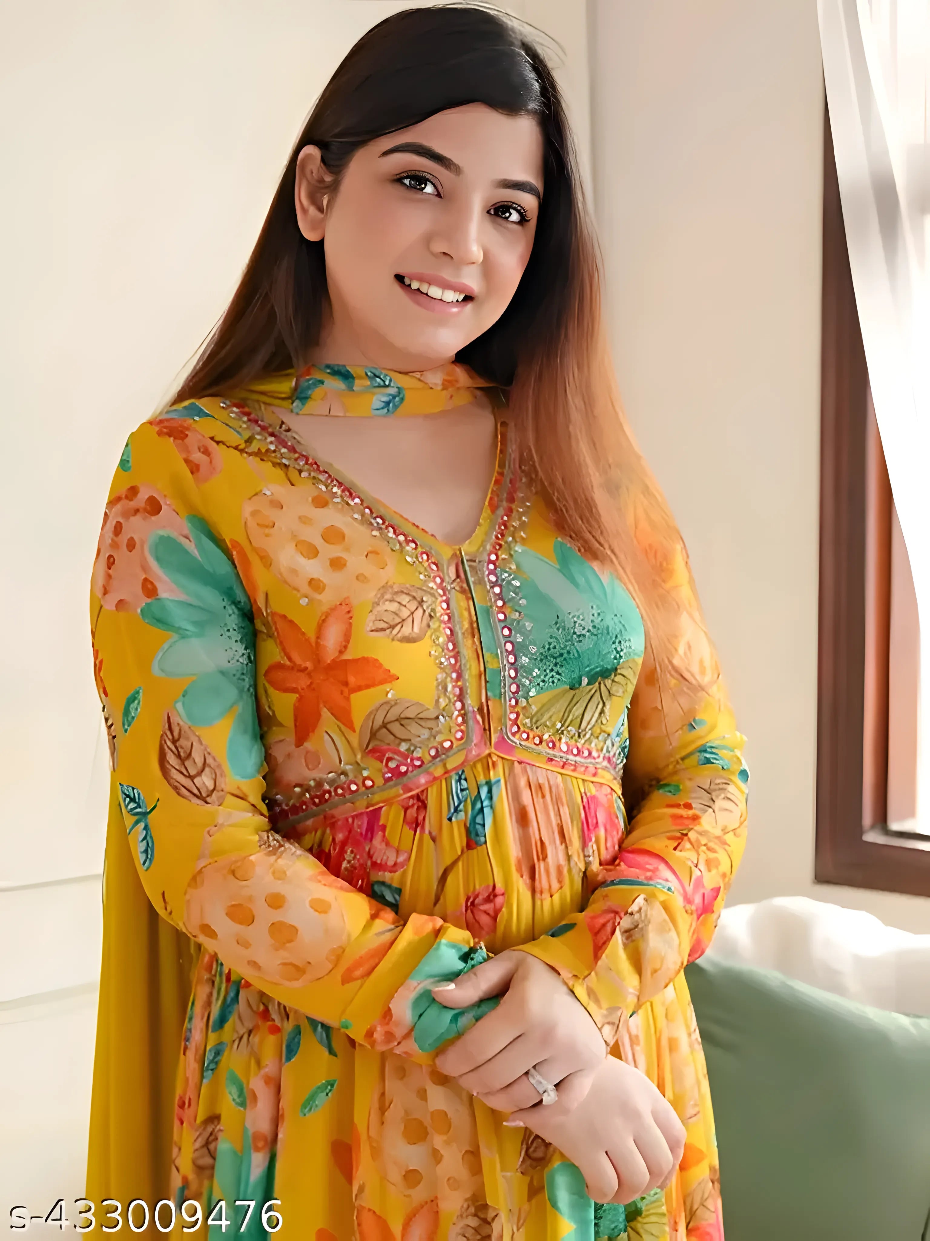 Elegant Yellow Floral Anarkali