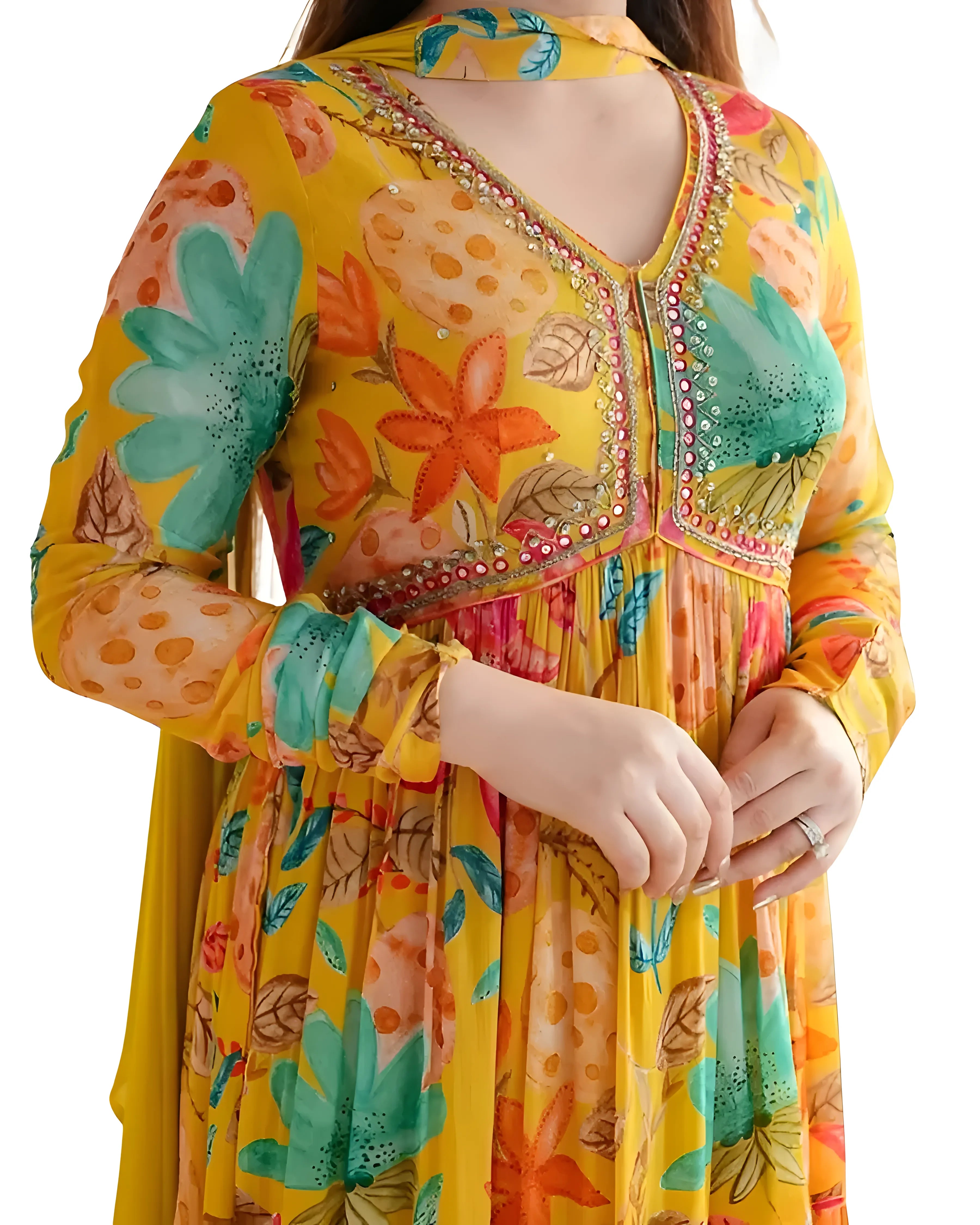 Elegant Yellow Floral Anarkali