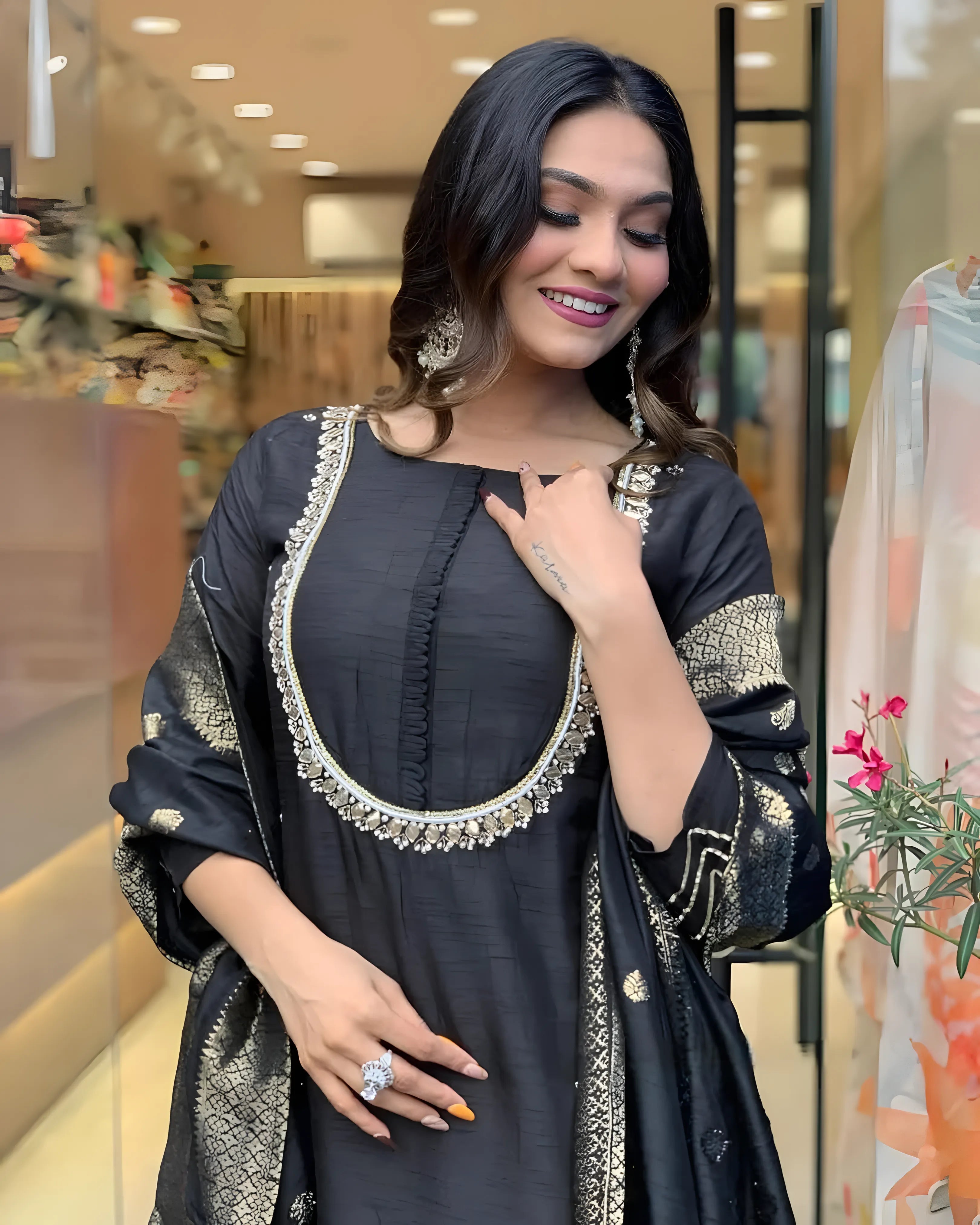 Black Roman Silk Kurtis (Wedding Collection)