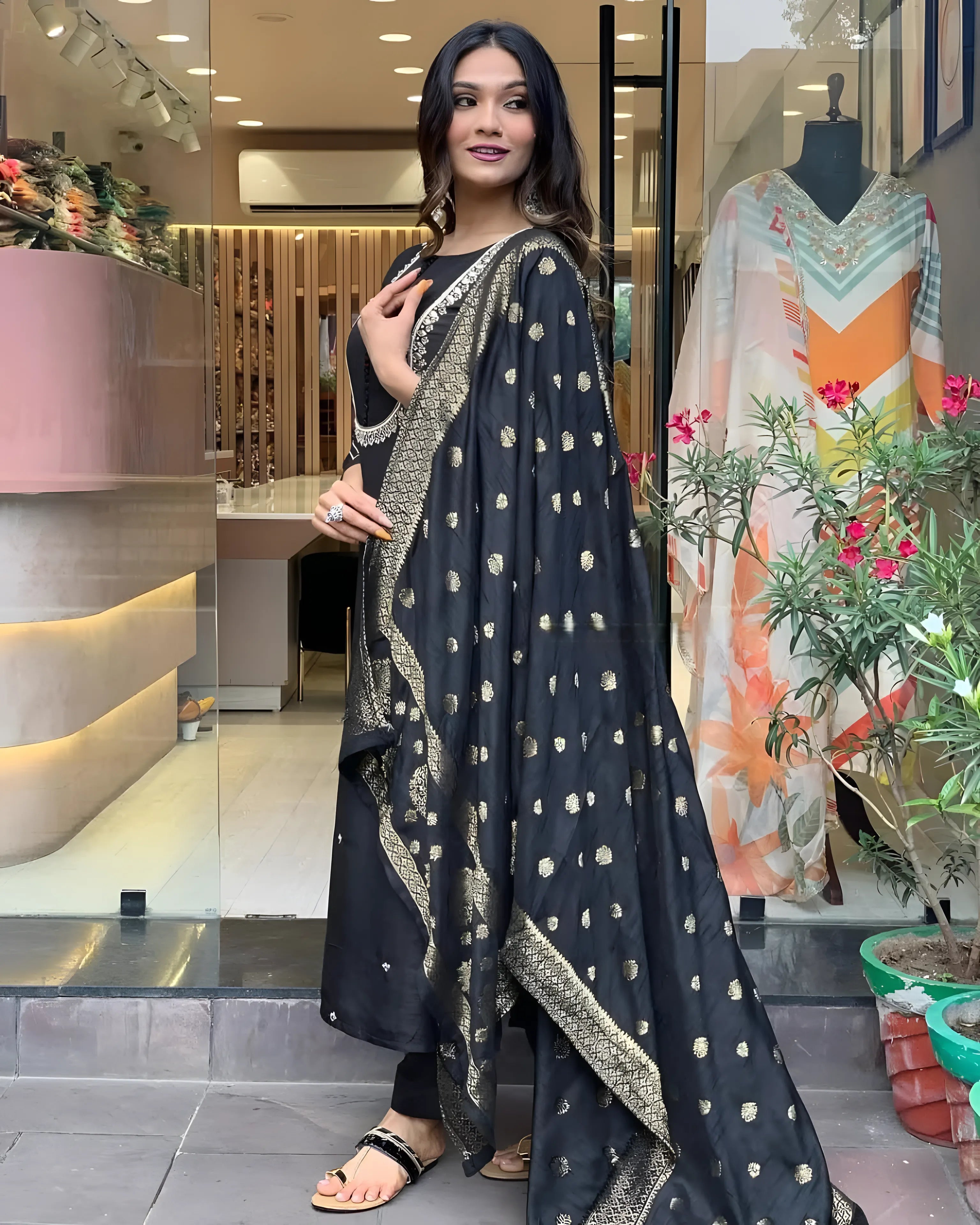 Black Roman Silk Kurtis (Wedding Collection)