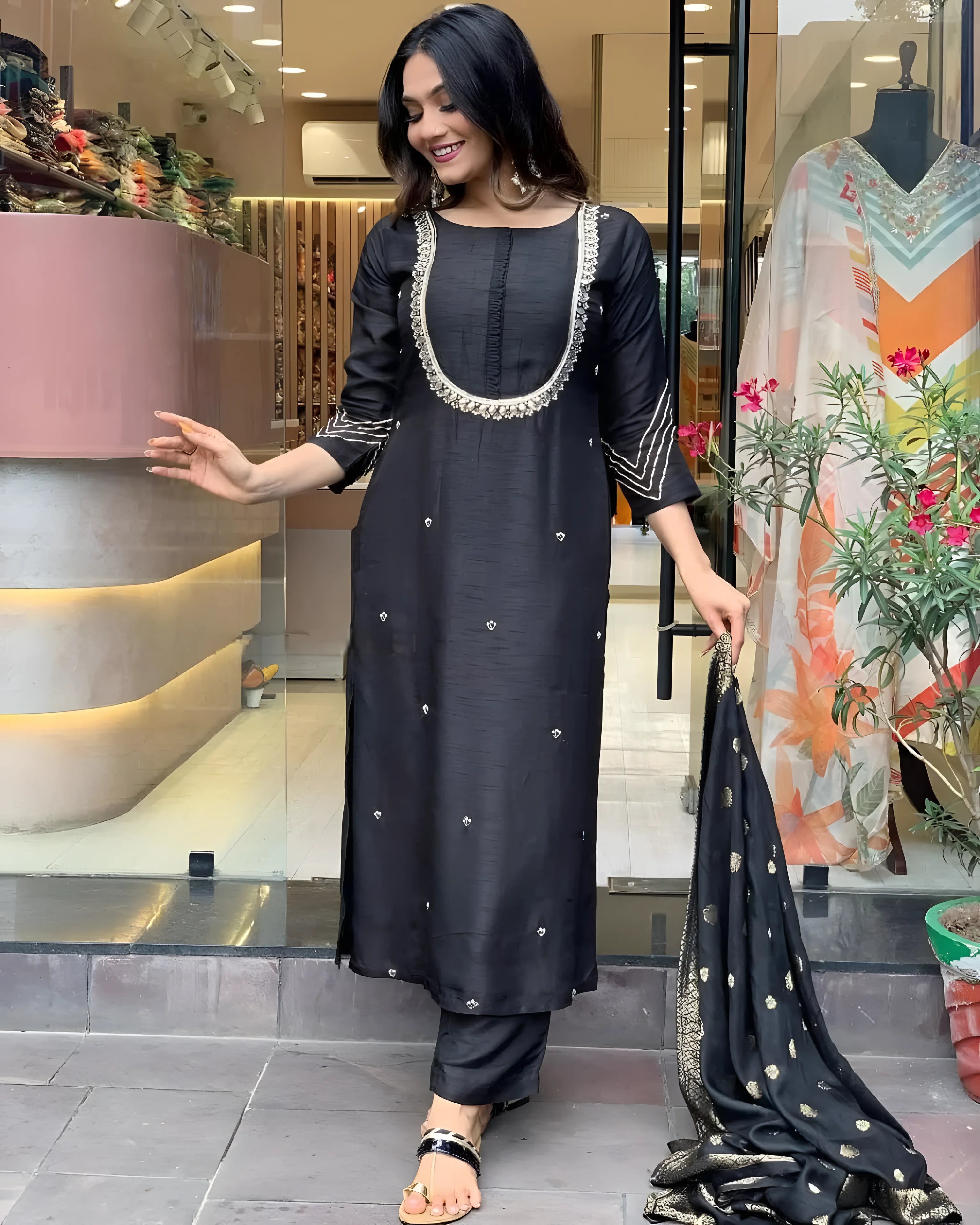 Black Roman Silk Kurtis (Wedding Collection)