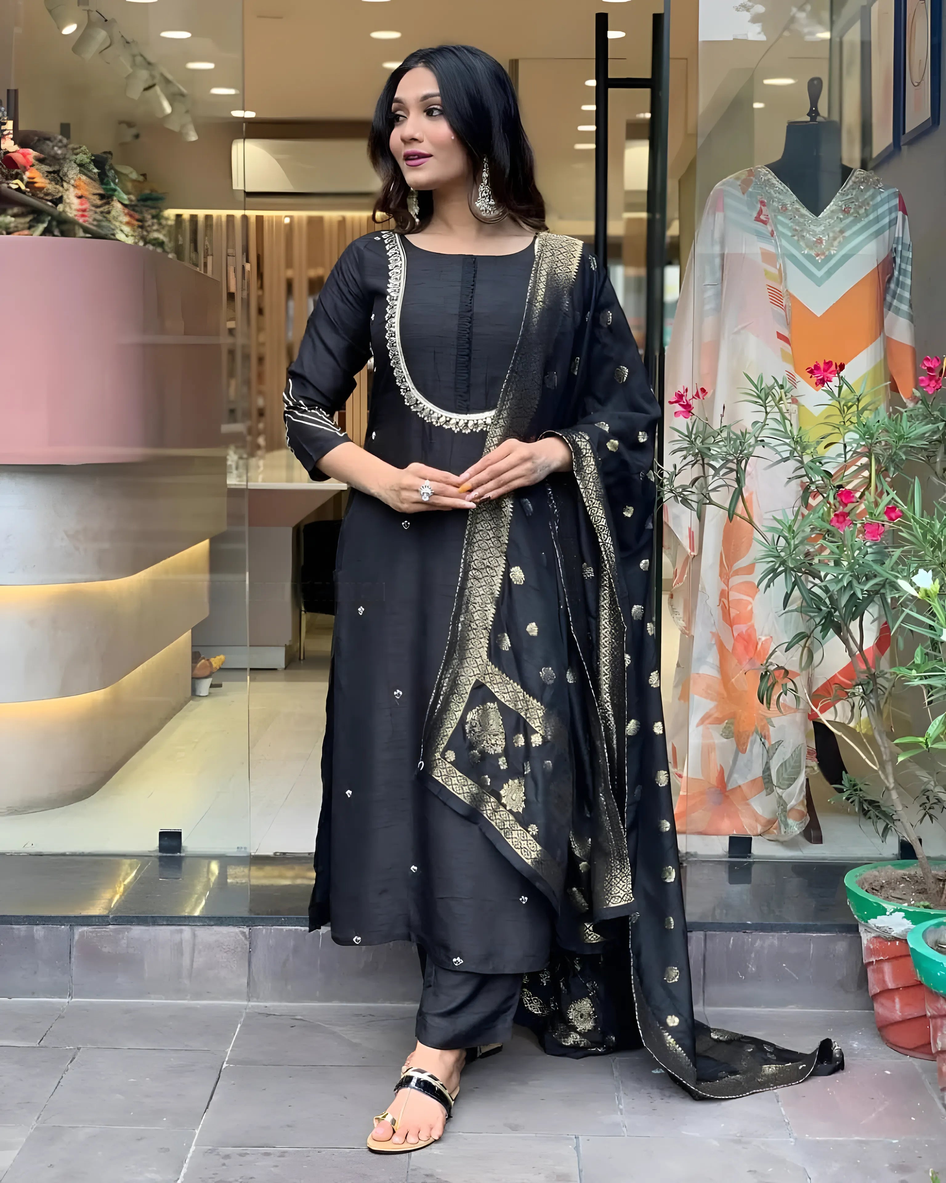 Black Roman Silk Kurtis (Wedding Collection)