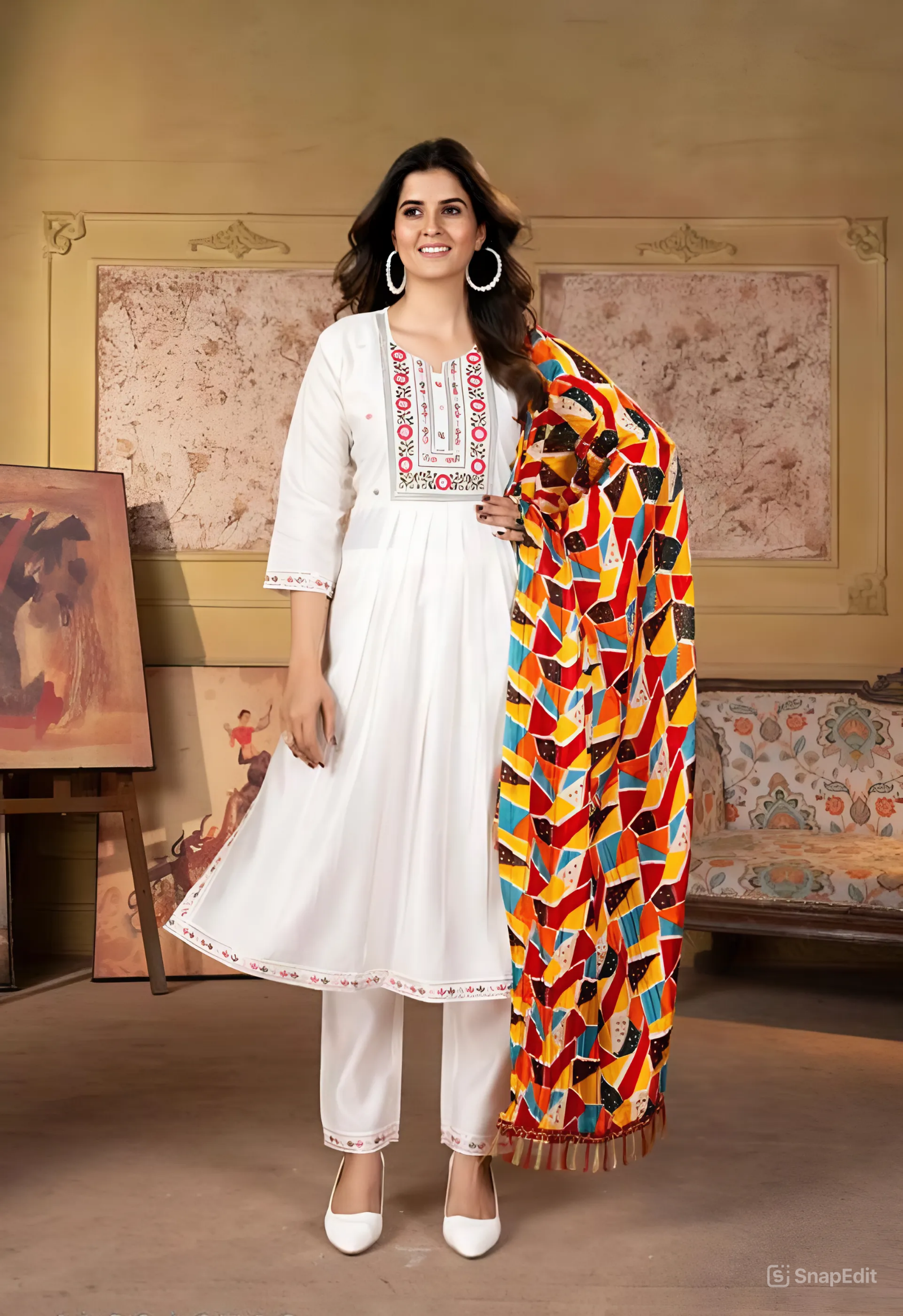 Women Embroidered Viscose Chanderi kurta set
