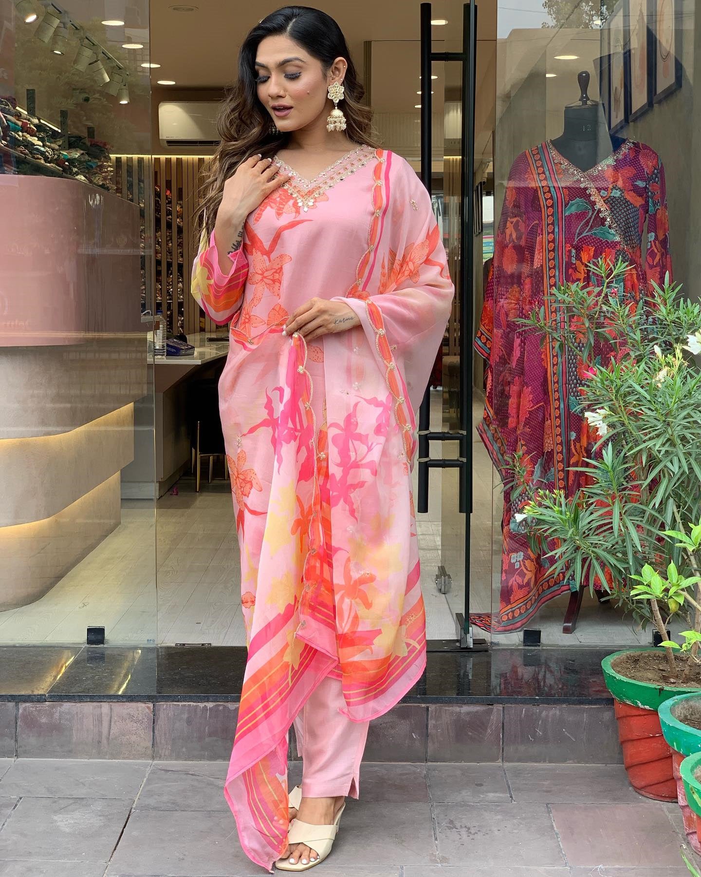 Embellished Straight Kurta with Pants & Dupatta