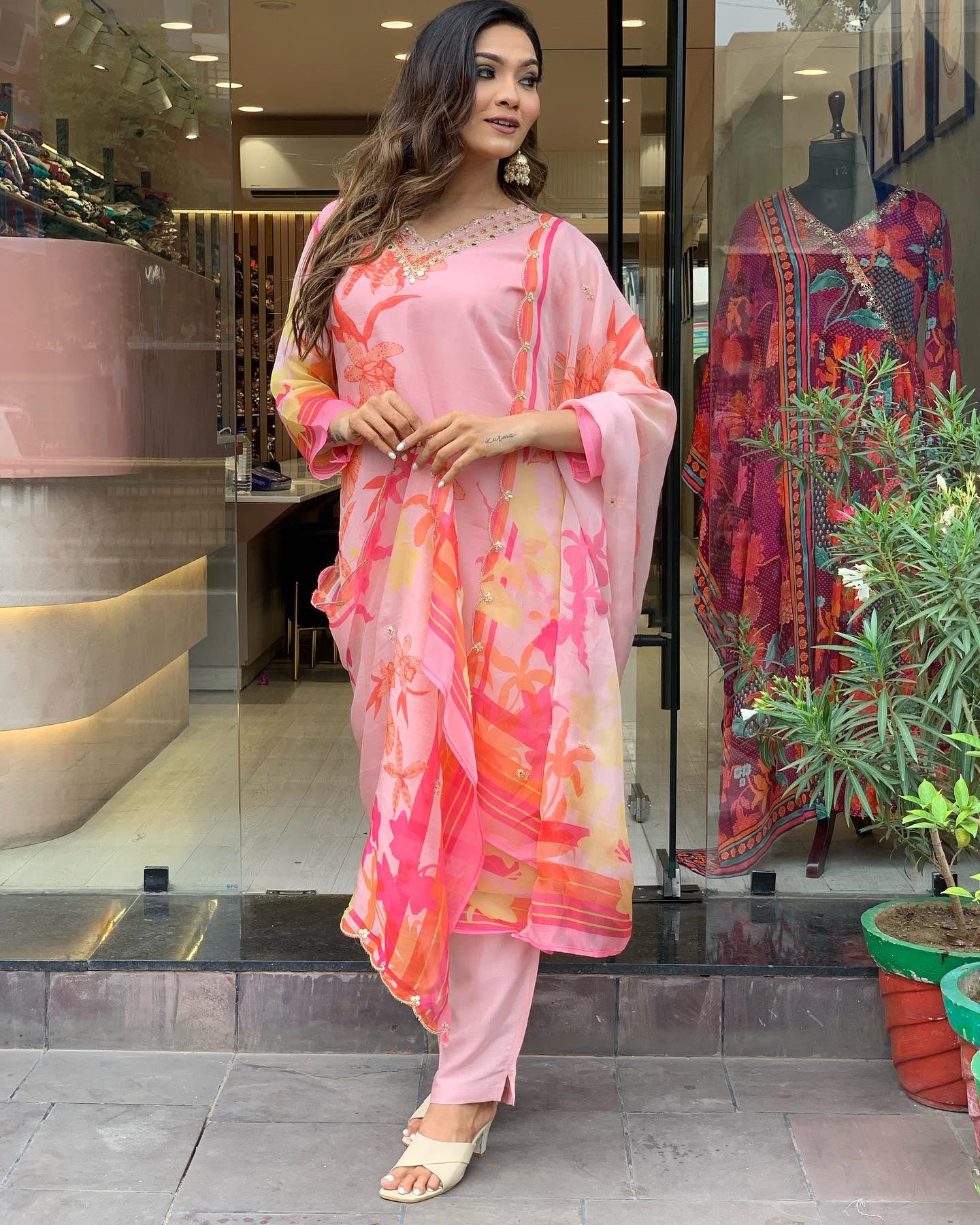 Embellished Straight Kurta with Pants & Dupatta